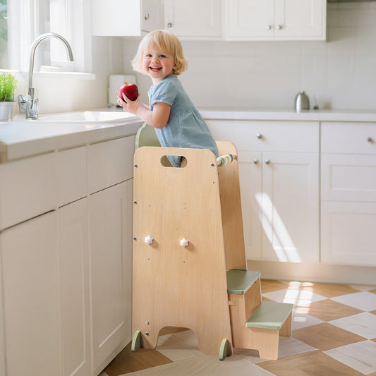 ROBUD Toddler Standing Tower with Step Stool Set