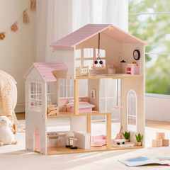 ROBUD Wooden Dolls House - 37 PCS Toy Furniture