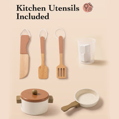ROBUD Wooden Kids Play Kitchen Set - Mocha Montessori