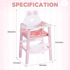 ROBUD Wooden Baby Doll High Chair Pink