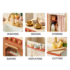 Tiny Land® Wooden Play Kitchen for Toddlers - Honey Kitchenette Pretend Cooking Set