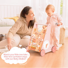 ROBUD Wooden Pink Baby Push Walker