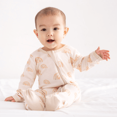 Baby Bamboo Pajamas w/ DreamCuffs® - Oat Rainbow