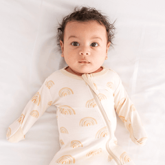 Baby Bamboo Pajamas w/ DreamCuffs® - Oat Rainbow