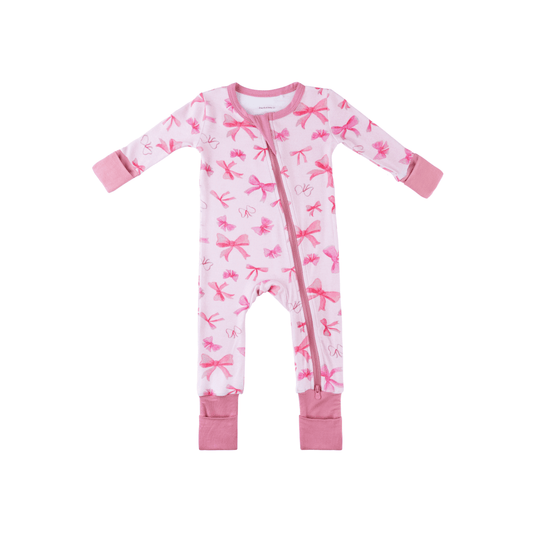 Baby Bamboo Pajamas w/ DreamCuffs® - Pink Bows