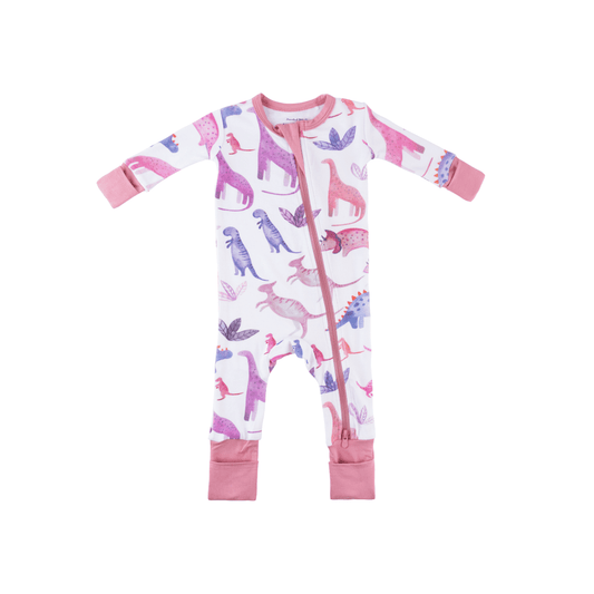 Baby Bamboo Pajamas w/ DreamCuffs® - Rosy Dinos