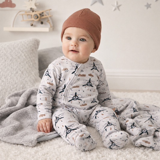Airplane Zipper Romper - Bamboo Baby Footie Outfit
