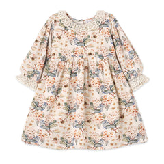 Vintage Floral Dress with Lace Collar Ruffles, Linen Blend