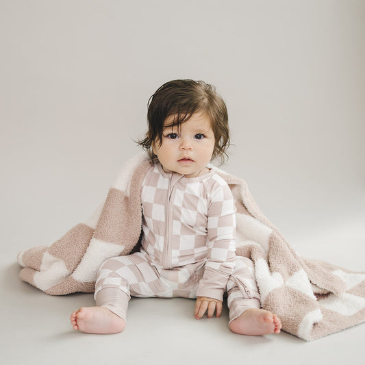 Checkered Plush Blanket | Latte