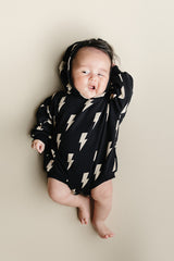 Hooded Bubble Romper | Black Bolts