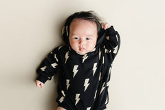 Hooded Bubble Romper | Black Bolts