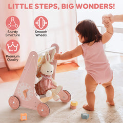 ROBUD Wooden Pink Baby Push Walker