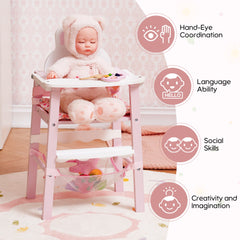 ROBUD Wooden Baby Doll High Chair Pink