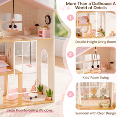 ROBUD Wooden Dolls House - 37 PCS Toy Furniture