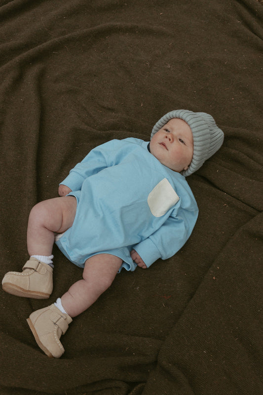 Harley Pocket Romper in Dusk Blue