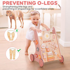 ROBUD Wooden Pink Baby Push Walker