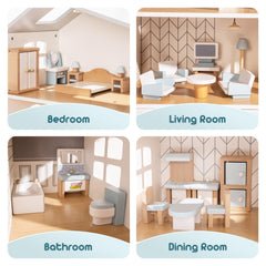 ROBUD Wooden Dollhouse Furniture Set