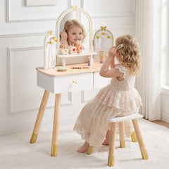 ROBUD Kids Vanity Table and Chair Set - White Gold