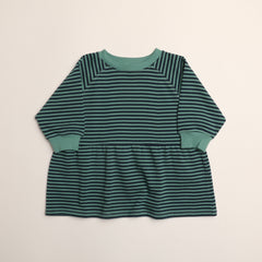 Kelsey Dress in Green Blue Stripe