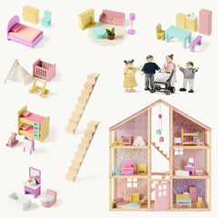 Tiny Land® Sweetwood Unicorn Dollhouse & Wooden Dollhouse Dolls
