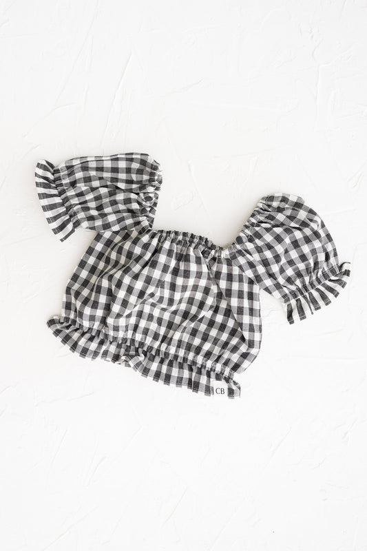 Black Gingham Frill Top