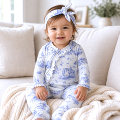 Baby Girl Toile de Jouy Bamboo Zipper Romper - Mommy and Me