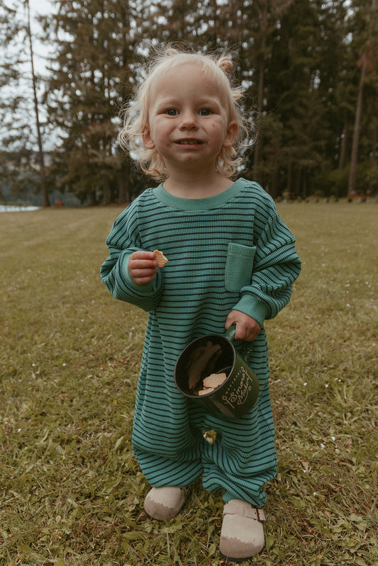 Sammy Romper in Thin Green Stripe