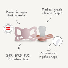 FRIGG Butterfly Anatomical Silicone Pacifier 2-Pack (6-18 Months)