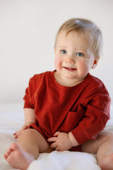 Harley Pocket Romper in Brick