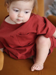 Cory Pocket Romper in Brick