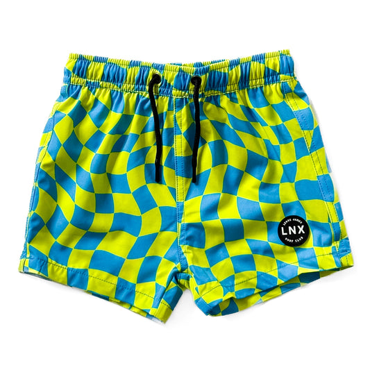 SWIM TRUNK - WAVY CHECKS - BLUE/YELLOW