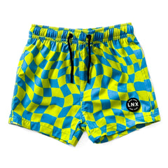 SWIM TRUNK - WAVY CHECKS - BLUE/YELLOW