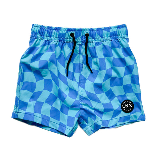 SWIM TRUNK - WAVY CHECKS - BLUE