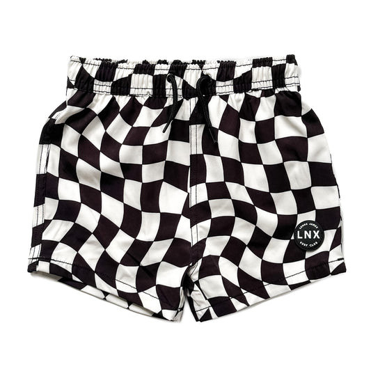 SWIM TRUNK - WAVY CHECKS - BLACK/WHITE