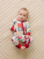 Bamboo Zip Romper | Christmas Patchwork