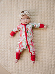 Bamboo Zip Romper | Santa Patchwork