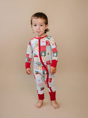 Bamboo Zip Romper | Christmas Patchwork