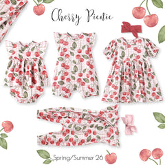 Cherry Picnic Flutter Sleeve Bamboo Skirted Bodysuit