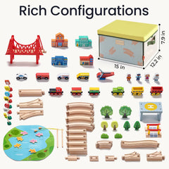 Tiny Land® 110-Piece Wooden Train Set with Folding Storage Box