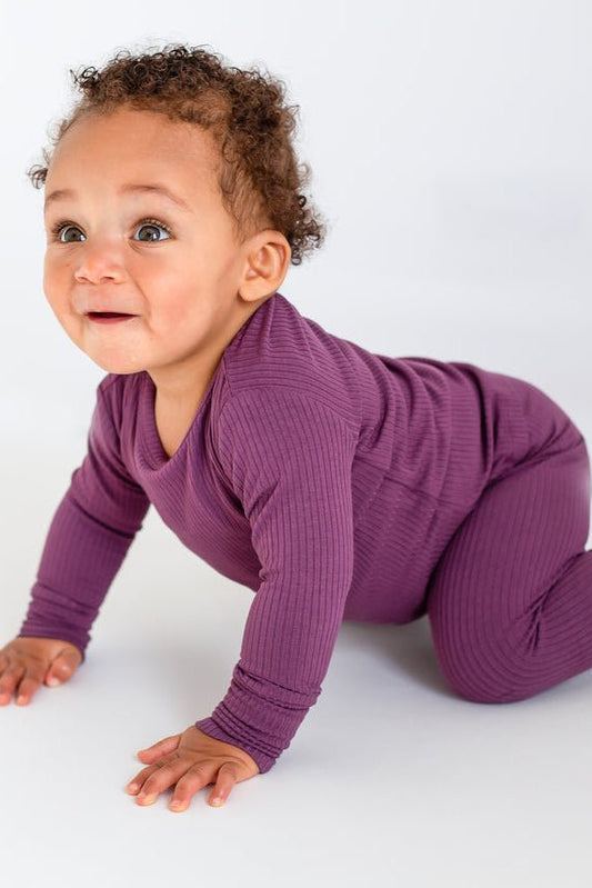 Berry Ribbed Bamboo Two-Piece Set Long Sleeve Pyjamas