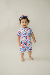 Bamboo Shorty Romper | Red-White & Bows