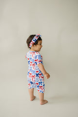 Bamboo Shorty Romper | Red-White & Bows