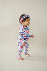 Bamboo Zip Romper | Red-White & Bows