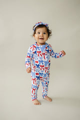 Bamboo Zip Romper | Red-White & Bows