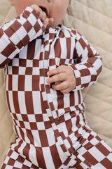 Bamboo Zip Romper | Chocolate Checkered
