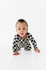 BLACK CHECKERED BAMBOO ONESIE