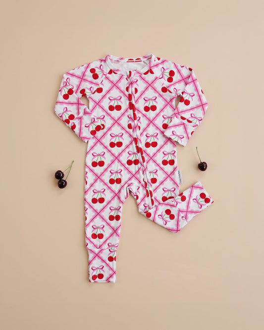 Bamboo Zip Romper | Cherry Bow