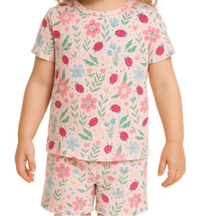 Ladybug Flower Garden Summer Pajama Set