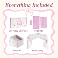 ROBUD Ballet Series - Wooden Doll Canopy Bed for 18 Inch Dolls