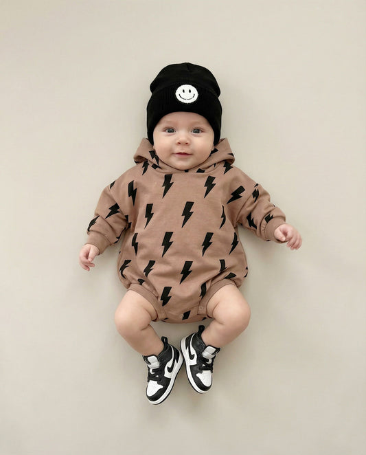 Hooded Bubble Romper | Mocha Bolts